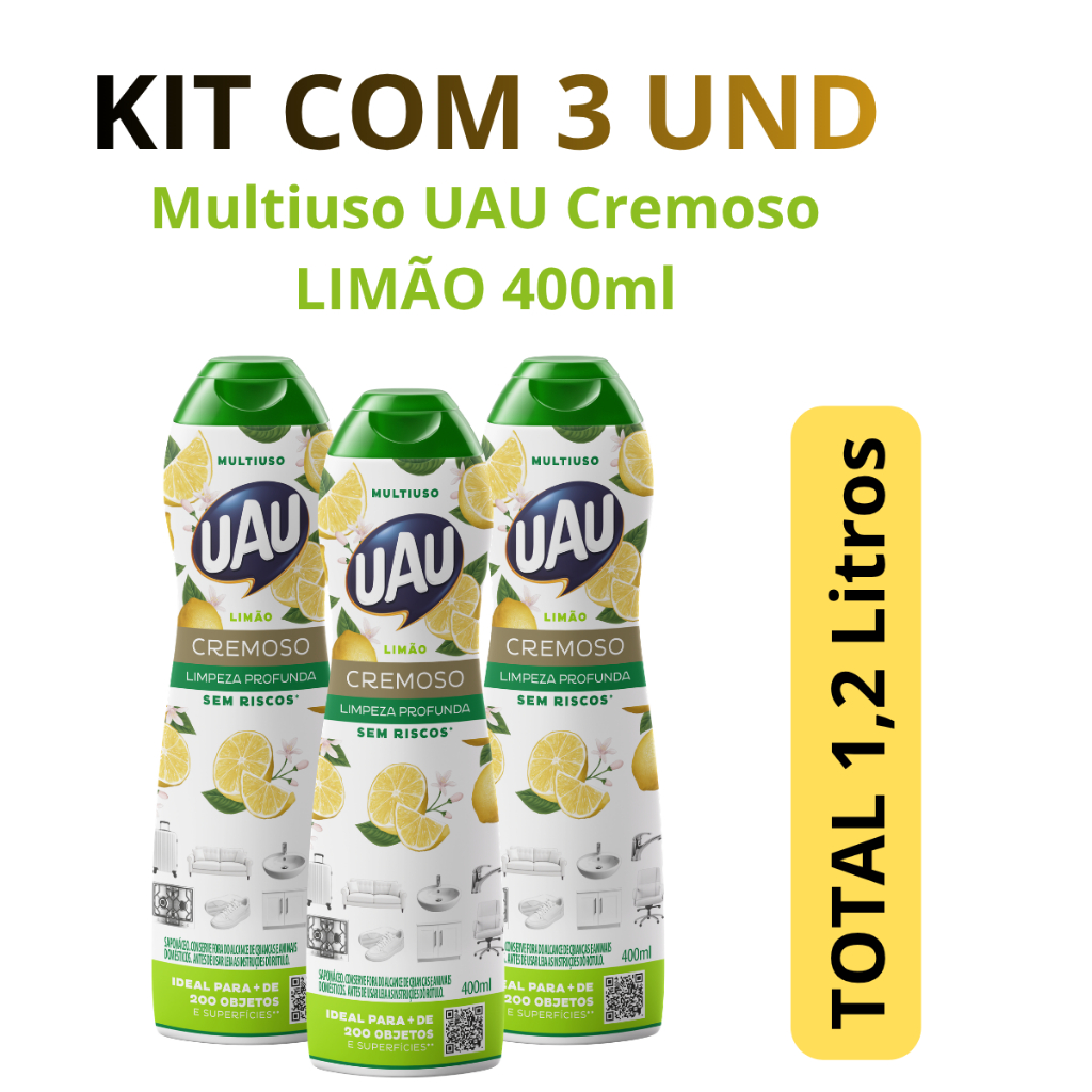 Imagem Kit UAU com 3un Multiuso UAU Cremoso LIMÃO 400ml