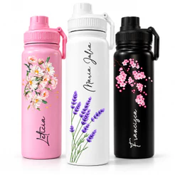 Garrafa Térmica Inox 800ml Personalizado Aesthetic Floral Feminina Delicada - Presente - Trabalho - Academia