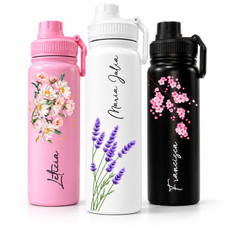 Garrafa Térmica Inox 800ml Personalizado Aesthetic Floral Feminina Delicada -  Presente  …