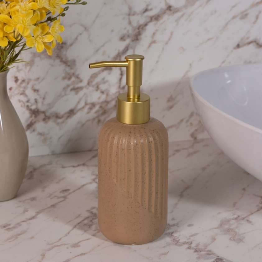 Porta Sabonete Líquido Noble 350ml Cerâmica Marrom Lyor para Banheiro Lavabo Dispenser Elegante Organização Praticidade — imagem 2 de 2