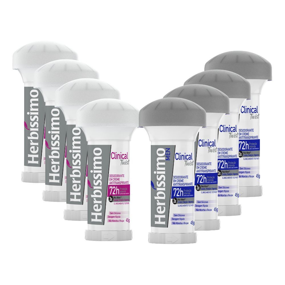 Kit Desodorante Twist Antitranspirante Herbíssimo Clinical Rosa + Men 45G (8 unidades)
