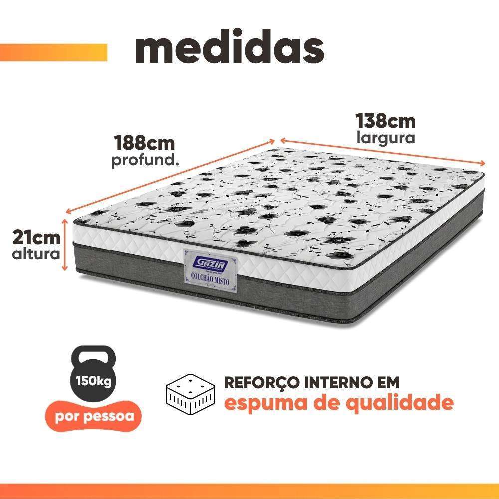 Colchão Casal Espuma D33 Fort 138x188x21cm Cinza/Branco Gazin - Suporta até 150kg por Pessoa · foto 2