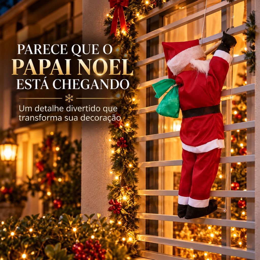 Papai Noel Subindo Escada 90cm Boneco Grande Enfeite Decoração de Natal — imagem 2 de 2