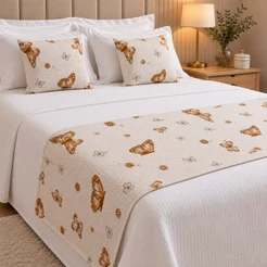 Kit Peseira Piquet Queen + 2 Capas para Almofada Cama Posta Borboleta Amarela Caqui 3 Peças Rafaloro