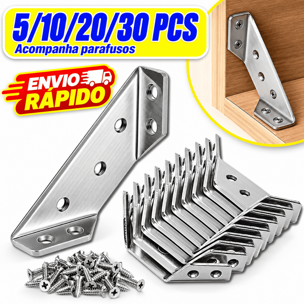 Kit Conector de Canto Aço Inoxidável Cantoneira Junção de Canto Móveis de Madeira Universal Suporte