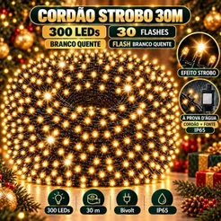 Strobo Pisca Pisca Cordão Natal 300 Leds 30m Prova D'Água Bivolt 30 Flash Decoração Enfeite Natal LuvinCo