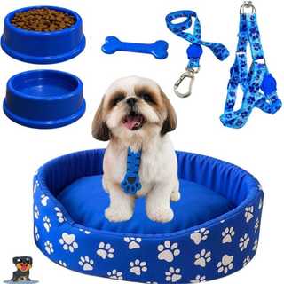 Kit Para Cachorro Luxuoso Pequeno Cama Pet Comedouro Peitoral Brinquedo