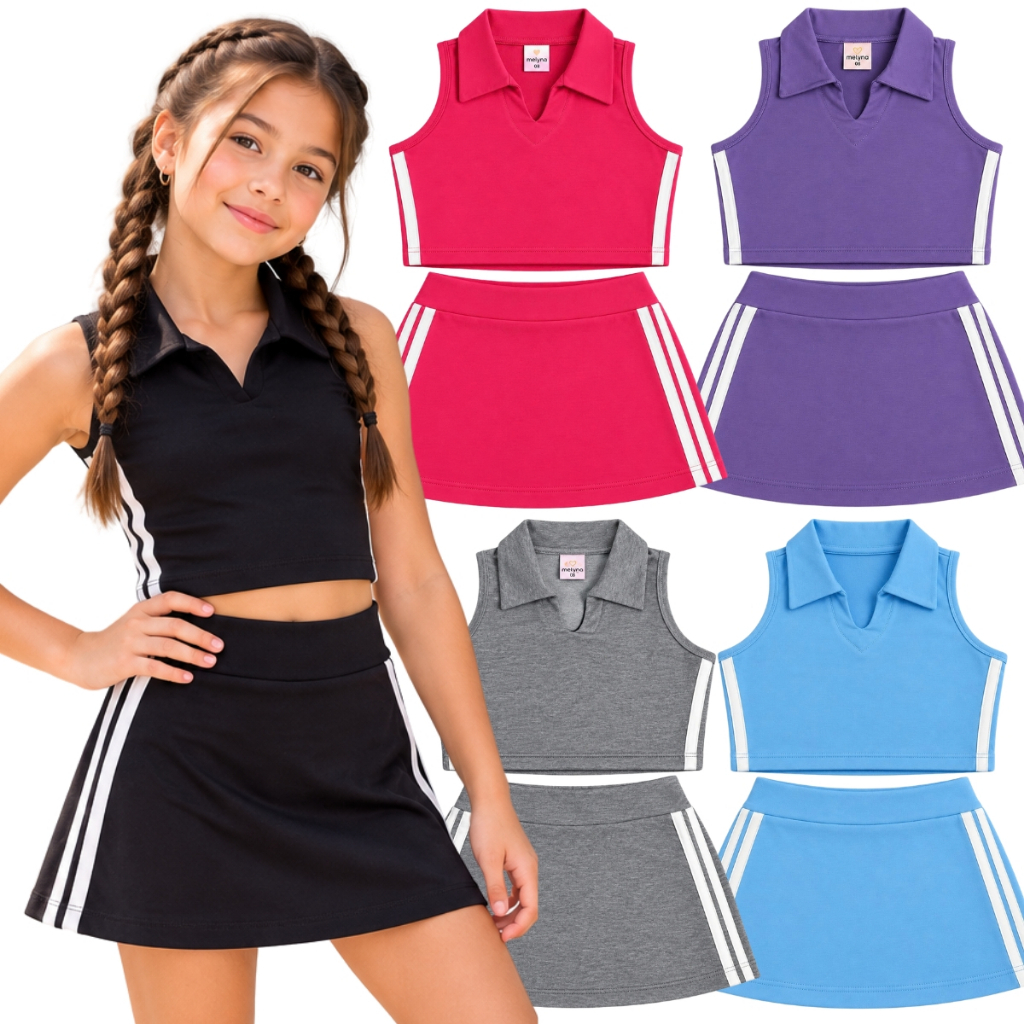 Conjunto Infantil Menina Juvenil do 10 ao 16 Anos Blusinha + Short Saia Verão Blogueirinha  | Roupa Infantil Menina