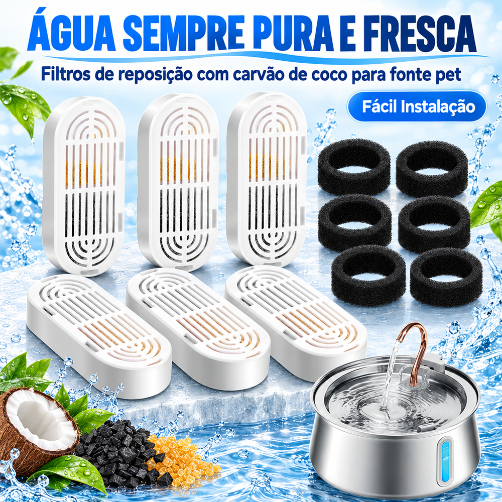 Newpet 6 Pçs Filtros de substituição para dispensador de fonte de água de aço inoxidável com sistema Para NPC11068