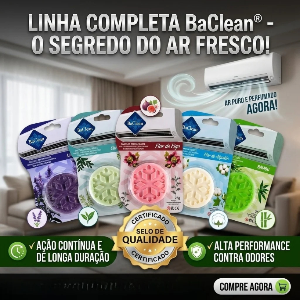 Pastilha Sanitizante Ar Condicionado BaClean Bactericida Cheiro Cheirinho Perfumado Split Inverter