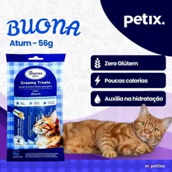 Petiscos Sachês Buona Petix Atum Creamy Treats Para Gatos 4 Sachês 56g