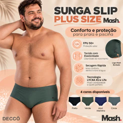 Sunga Slip Mash Plus Size Lisa Forrada com Cordão de Regulagem Masculina Moda Praia Adulto FPS 50