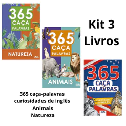 KIT com 3 Livros 365 caça-palavras - curiosidades de inglês, Animais e Natureza
