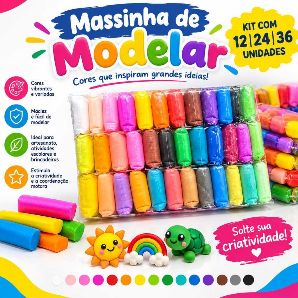 Kit Massinha EVA Para Modelar Infantil Colorida + Ferramentas