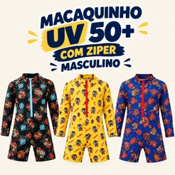 Macacão UV50+ Maiô Com Zíper Infantil Masculino Praia Piscina Natação Macaquinho Uv