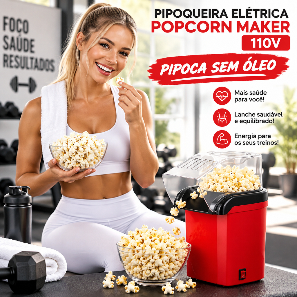 Pipoqueira Elétrica 1200W Sem Óleo – Pipoca Saudável em Minutos. Festa Infantil lanchinho