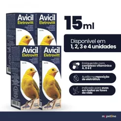 Avicil Eletrovitt 15 Ml Suplemento Vitamínico Liquidos Para Aves Passaros Ornamentais 1, 2, 3 Ou 4 Unidades