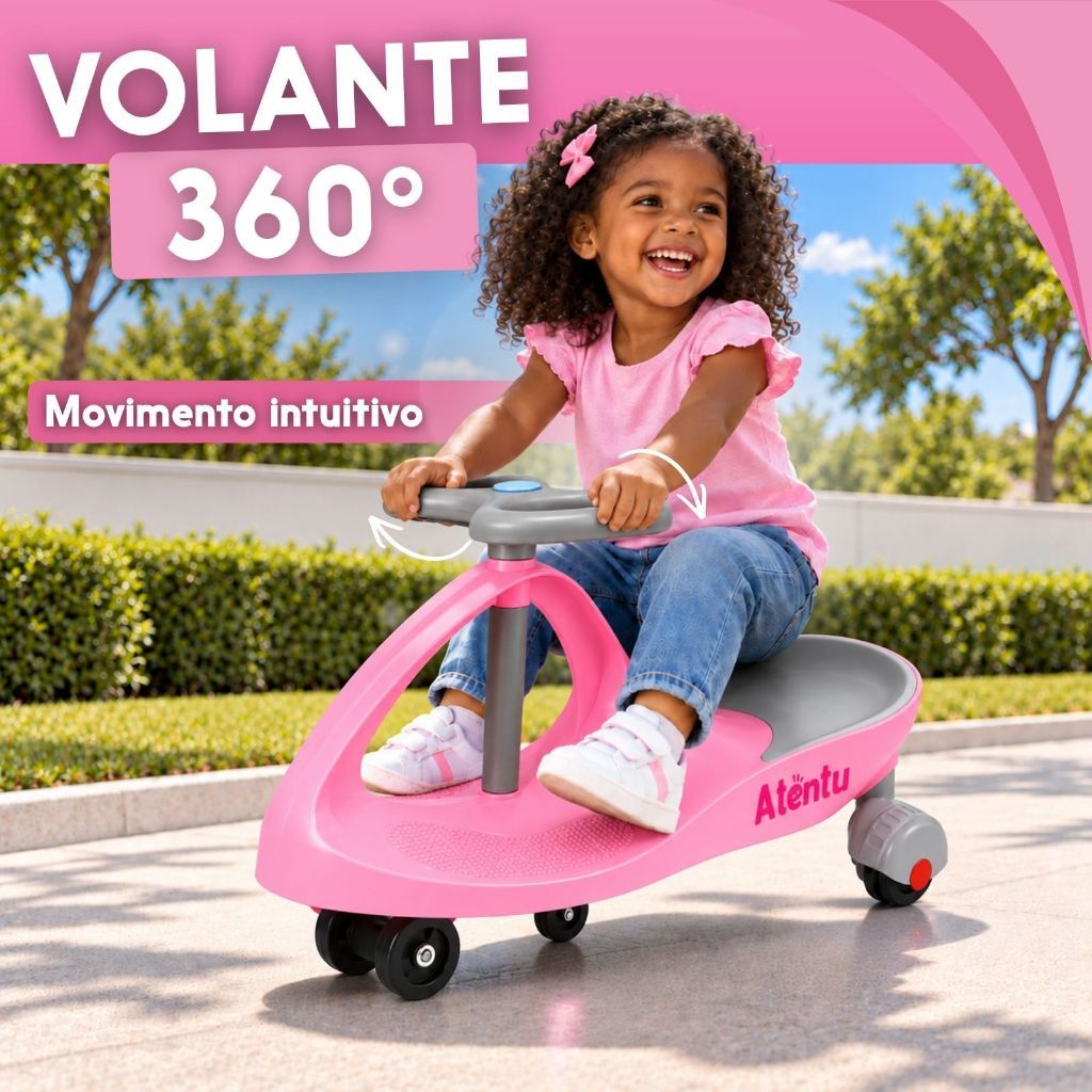 Carrinho de Rolimã Infantil Giratório Com Volante Gira 360° Brinquedo de Passeio — imagem 2 de 2