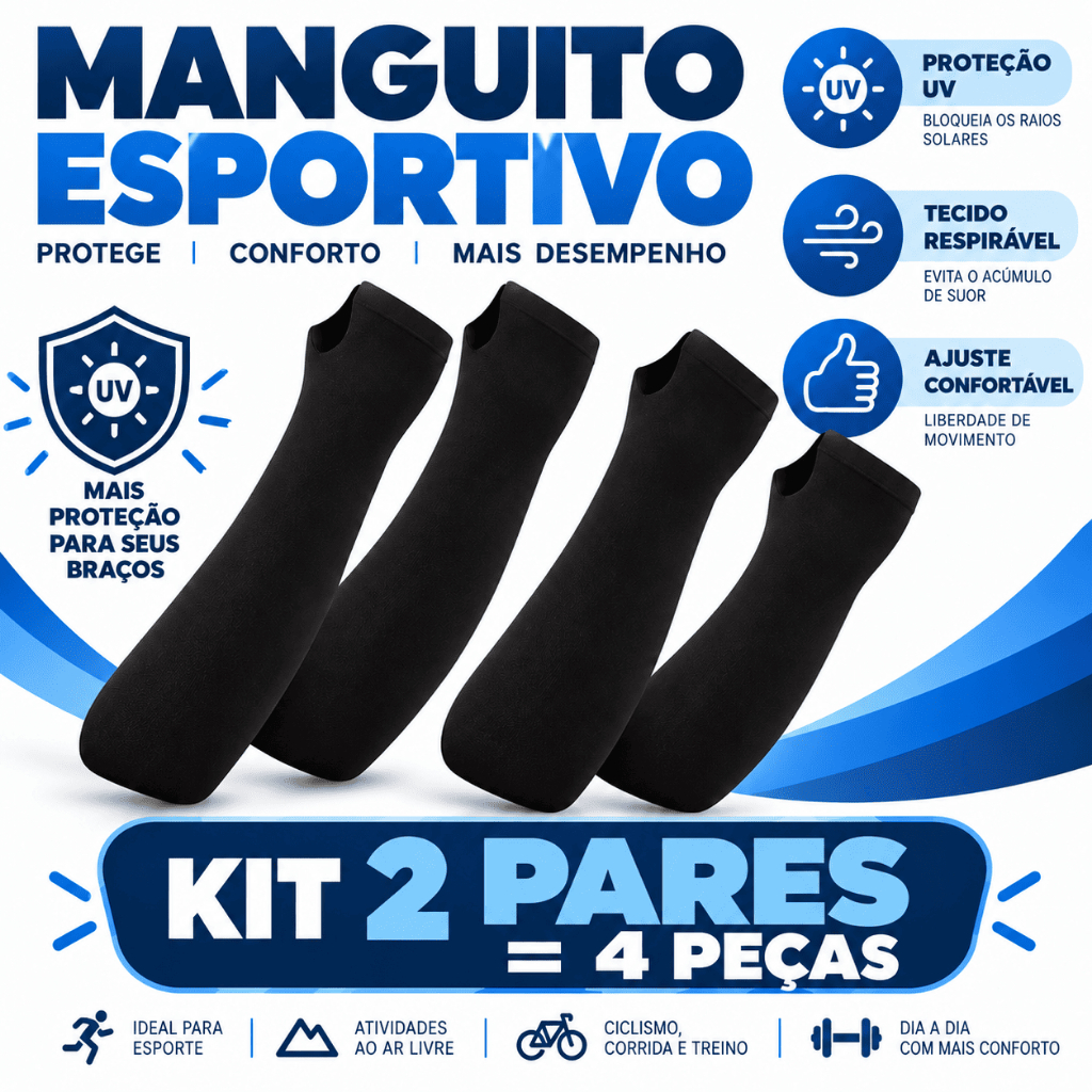 Kit 2 Pares Manguito Térmico Masculino Feminino Proteção UV Solar Malha Fria Respirável Segunda Pele