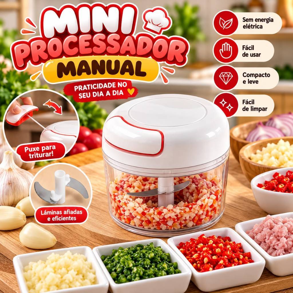 Mini Processador Triturador Manual De Alimentos 2 Laminas Aço Inox Moedor