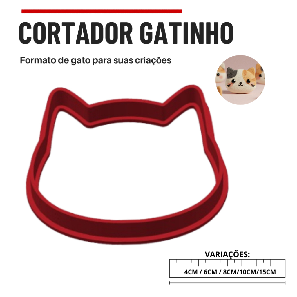 Cortador Gatinho Grande Para Cerâmica Argila Biscuit Modelar Massas Biscoito Confeitaria Decorativa Premium Monand