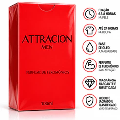 Perfume Attracion 100ML com Feromônios | Contratipo Masculino | Fragrância Sedutora, Intensa e Marcante | Alta Fixação