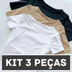Kit 3 Body Feminino Grécia Manga Curta Suplex Básico