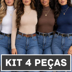 Kit 4 Blusas Feminina Cacharrel Gola Alta Manga Longa Suplex Segunda Pele Termica