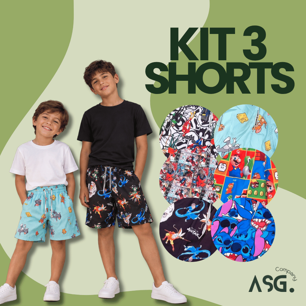 Kit 3 Shorts Infantil Juvenil Masculino Estampado com Elastano Bermuda Verão Lazer Praia Piscina