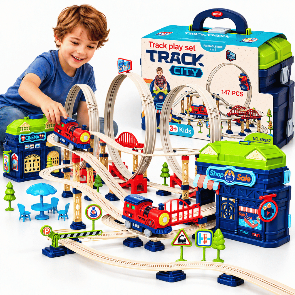Pista Trem Infantil Estação Trilhos Looping Locomotiva