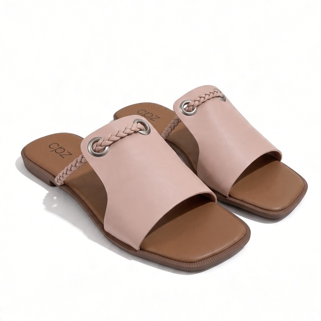 Rasteira Sandália Feminina Bico Quadrado Tiras Trançadas Confortável Leve Casual  Verão Slide Elegante Moda Dia