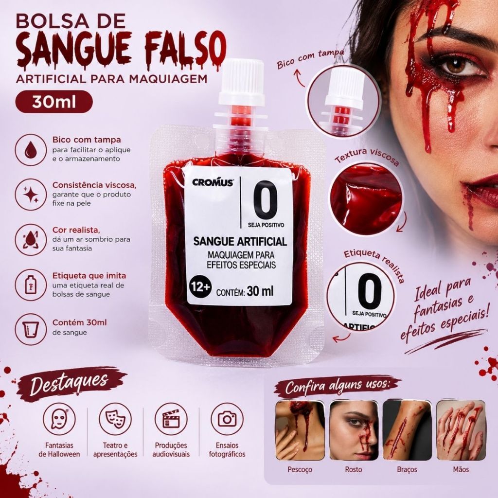 Bolsa de Sangue Falso Artificial Para Maquiagem - 30ml - 1 unidade - Rizzo — imagem 2 de 2