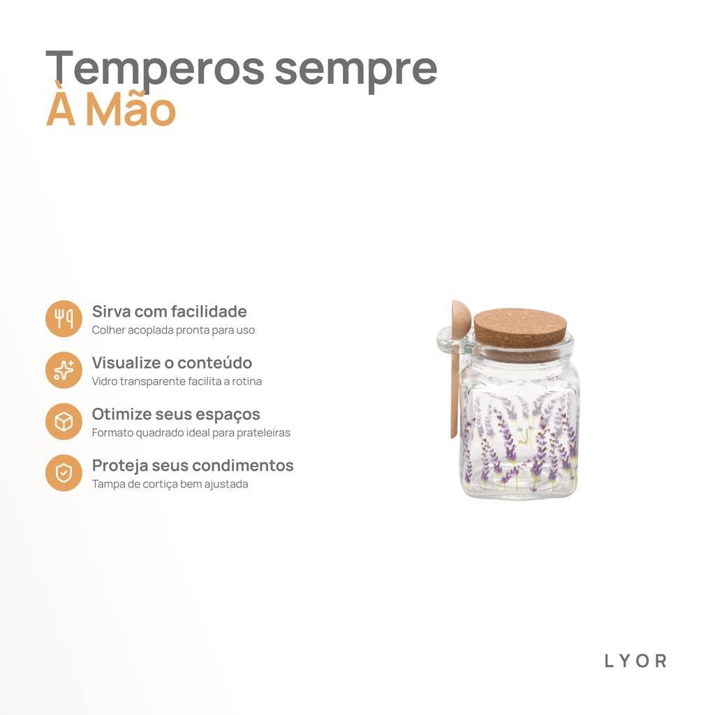 Pote Quadrado com Tampa e Colher Provence Lyor Vidro 290ml Organização Elegante para Chás Condimentos e Especiarias Casa · foto 2