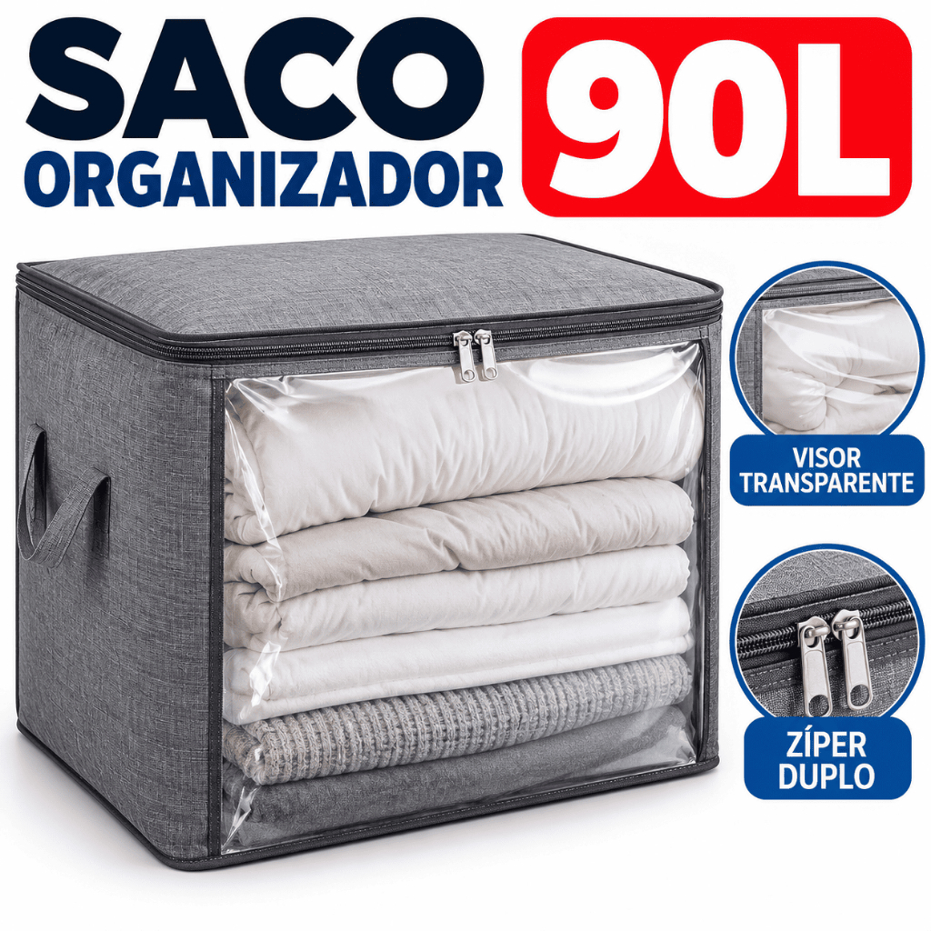 Caixa Saco Organizador 90L Cobertor Edredom Roupa de Cama TNT Antimofo Dobrável Guarda-Roupa