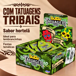 Chiclete Tatuagem Tribal Hortelã C/90 Unidades Buzzy Riclan