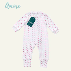 Macacão de Bebê Amore Vira Pé Bolinha Clássica Com Zíper 100% Algodão