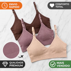 Kit 3, 2 ou 1 Unidade Sutiã Top Feminino Reforçado Poliéster Alças Reguláveis Bojo Removível