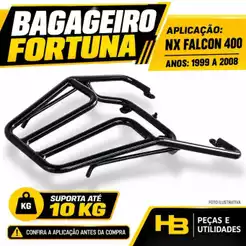 Suporte Bau Bagageiro Nx 400 Falcon ano 1999 Até 2008 Preto Fortuna