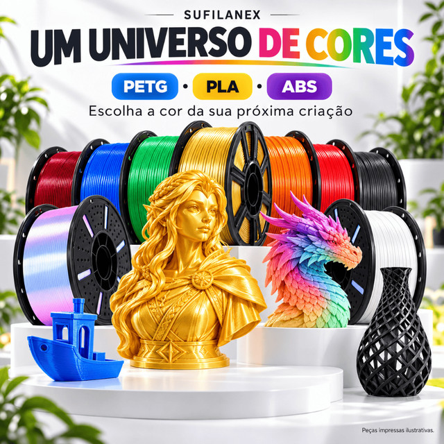 Filamento PETG e PLA 1,75mm 1kg p/ Impressora 3D,Alta Resistência e Brilho Profissional,Várias Cores