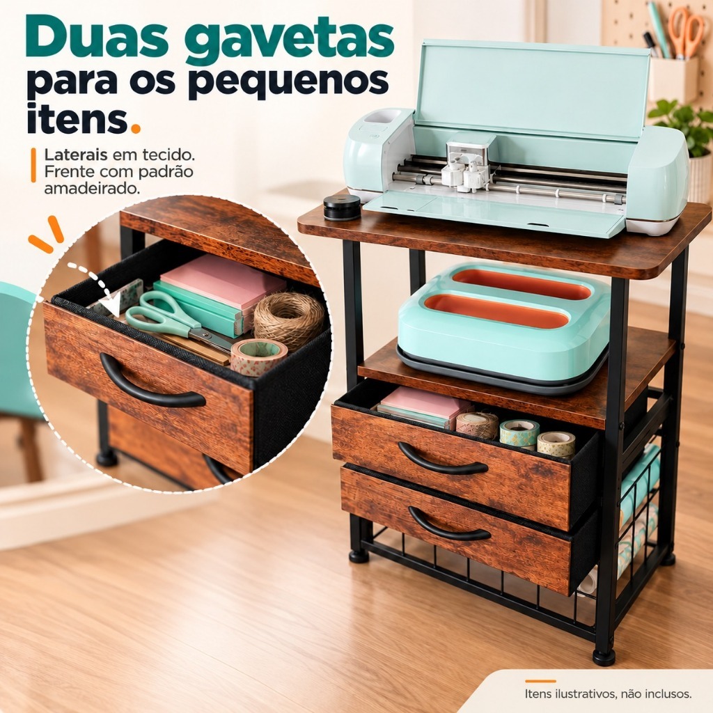 Organizador MECOLOUR p/ Cricut: 18 Rolos Vinil, 2 Gavetas e Acessórios. Ideal Artesanato - Marrom Rústico — imagem 3 de 3