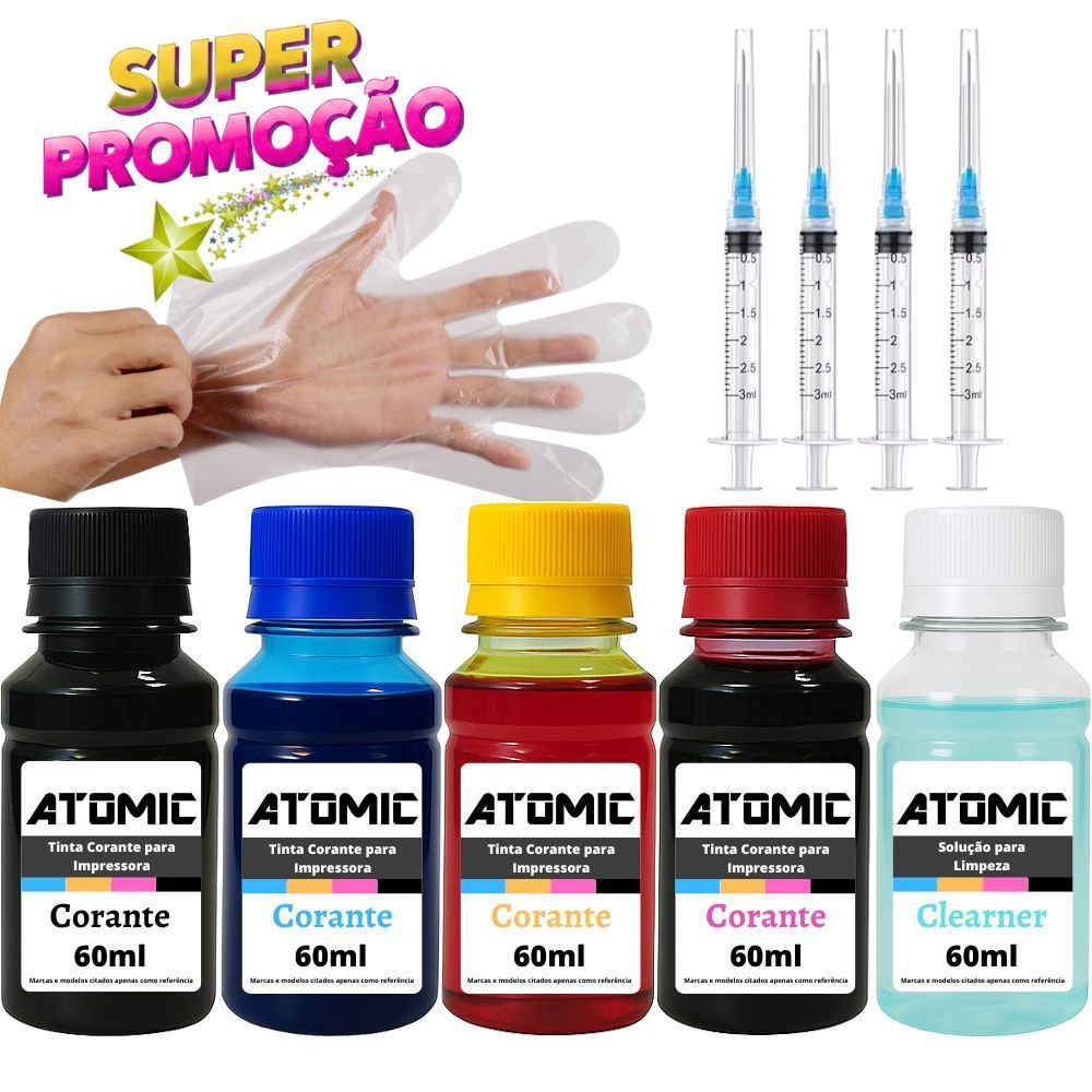 Kit Recarga Cartucho Atomic 667 668 664 60 122 Compatível com Impressora HP 2774 2975 2874 2700 2376