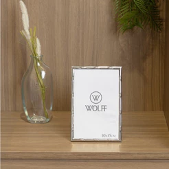 Porta Retrato 10x15cm Bambu Prata Aço Inox Wolff para Fotos Decoração Mesa Aparador Estante Quarto Sala Elegante Moderno