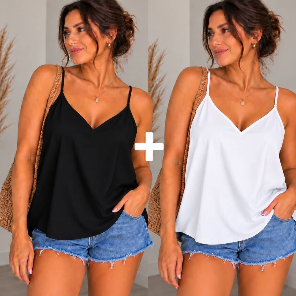 Kit 2 Blusa Feminina Alcinha Regata Decote V Básica Casual Verão Moda Feminina