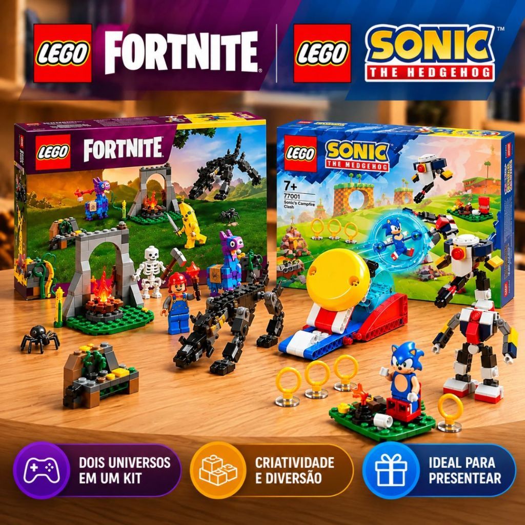 Kit 2 LEGO Fortnite 77075 + Sonic 77001 427 Peças 7+ Original