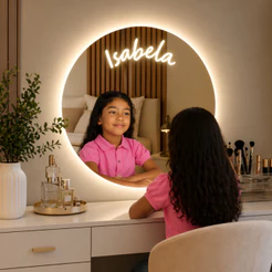 Espelho Personalizado Com Nome Iluminação Led 3 Cores e Botão Touch