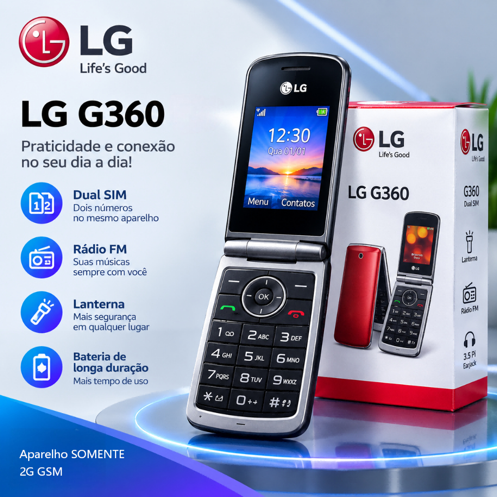 Celular LG G360 Dobrável Sênior Para Idosos Uso Dual SIM Com Bluetooth Teclado T9 físico Câmera Expansão até 32G