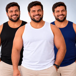 Kit 3 Camisas Regatas Lisa Plus Size 100% Algodão