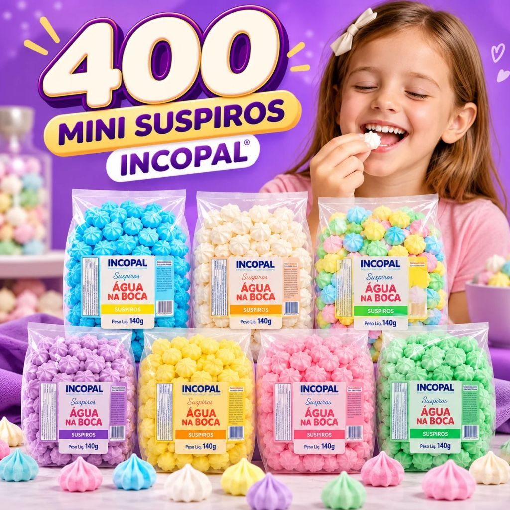 400 Mini Suspiros Incopal Lembrancinha Festa Aniversário Decoração Bolo Doce 2 Pacotes 140g Coloridos