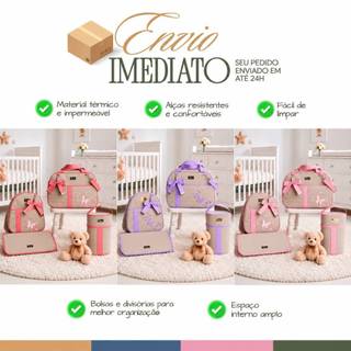 Kit Bolsa Maternidade 4 Peças Luxo Bebê Menina Borboleta Mala Enxoval Completa Luender Baby