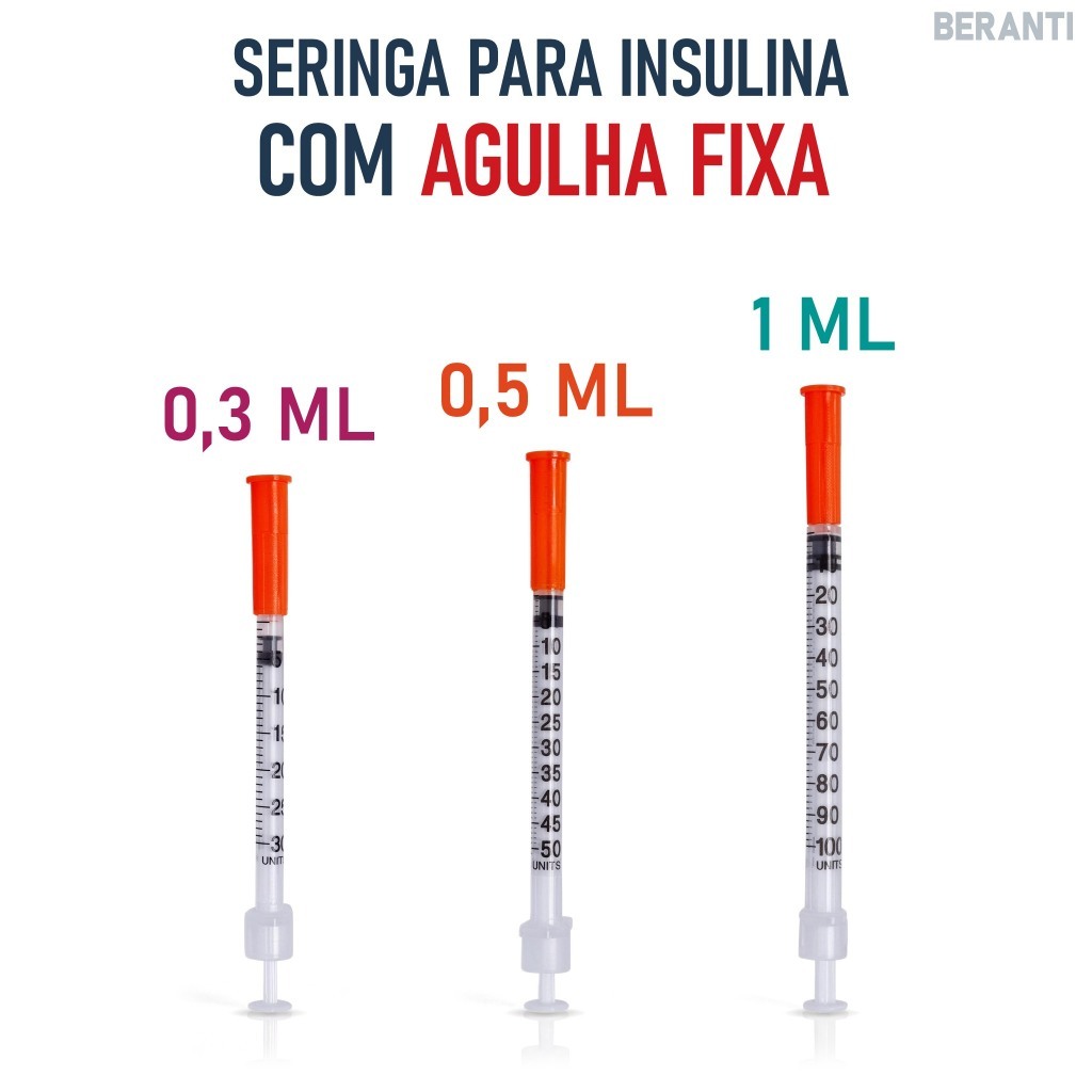 Seringa Insulina Agulha Fixa Ultrafina - 0,3ml 0,5ml 1ml - 32G 5mm / 31G 6mm - Uniqmed - Kit 5, 10, 20 ou 30 Unidades